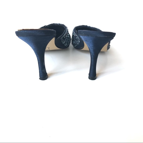 Valenti Franco Ruffles Blue Sequin Mule Heels - Picture 8 of 12